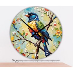 Orologio da parete artistico – Uccello multicolore con stampa materica