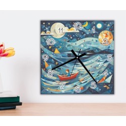 Orologio artistico da parete | Barca tra onde di carta e cielo stellato