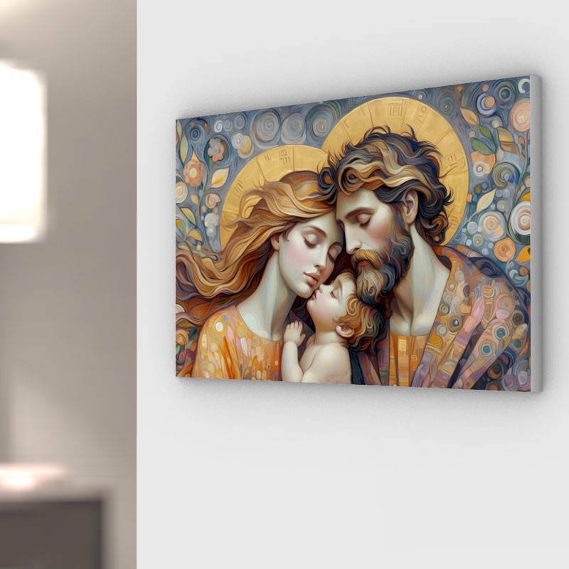 Quadro "Sacra Famiglia" Moderno su Legno bianco