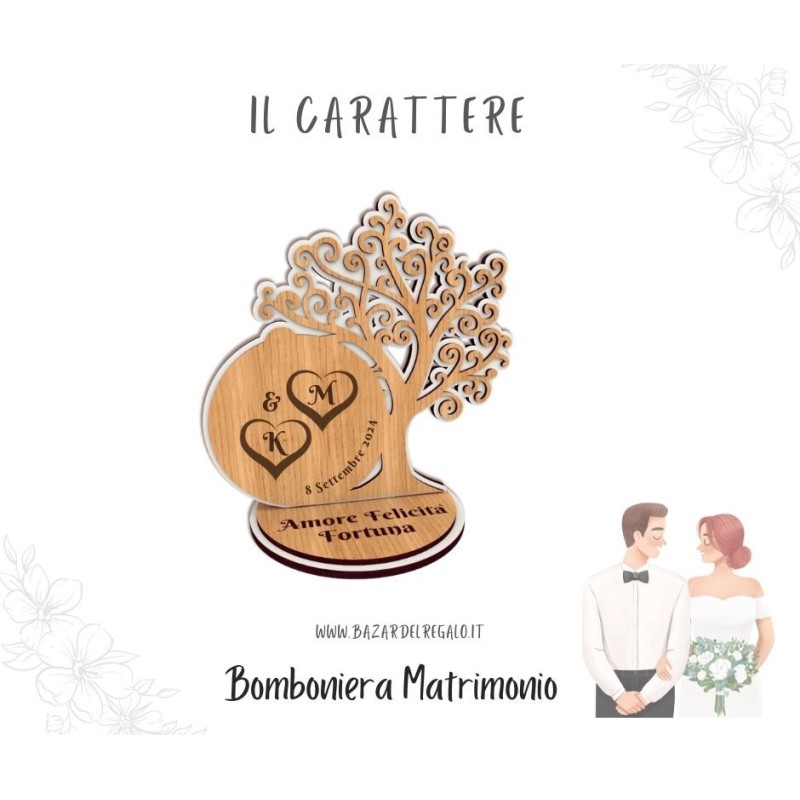 Albero della Vita Intarsiato in Legno - Bomboniera Personalizzata Elegante