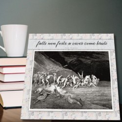 Grafica in rilievo su legno - Citazione di Dante e Caronte